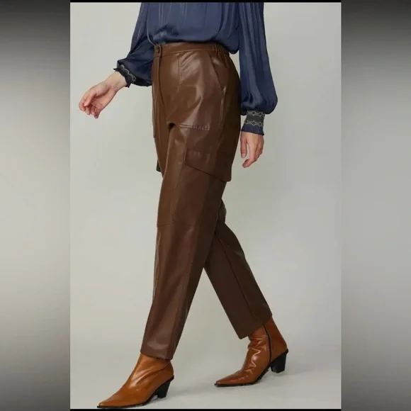 NWT Current Air Brown Chocolate Vegan Leather Cargo Pants Anthropologie Style - Picture 3 of 4